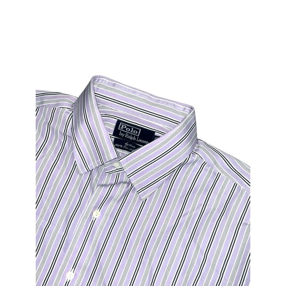 Polo Ralph Lauren Shirt Mens 17.5 35 Lavendar Stripe 2Ply Cotton French Cuff - Picture 1 of 8